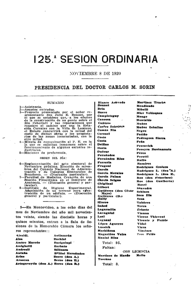 DIARIO DE SESIONES DE LA CAMARA DE REPRESENTANTES del 08/11/1920